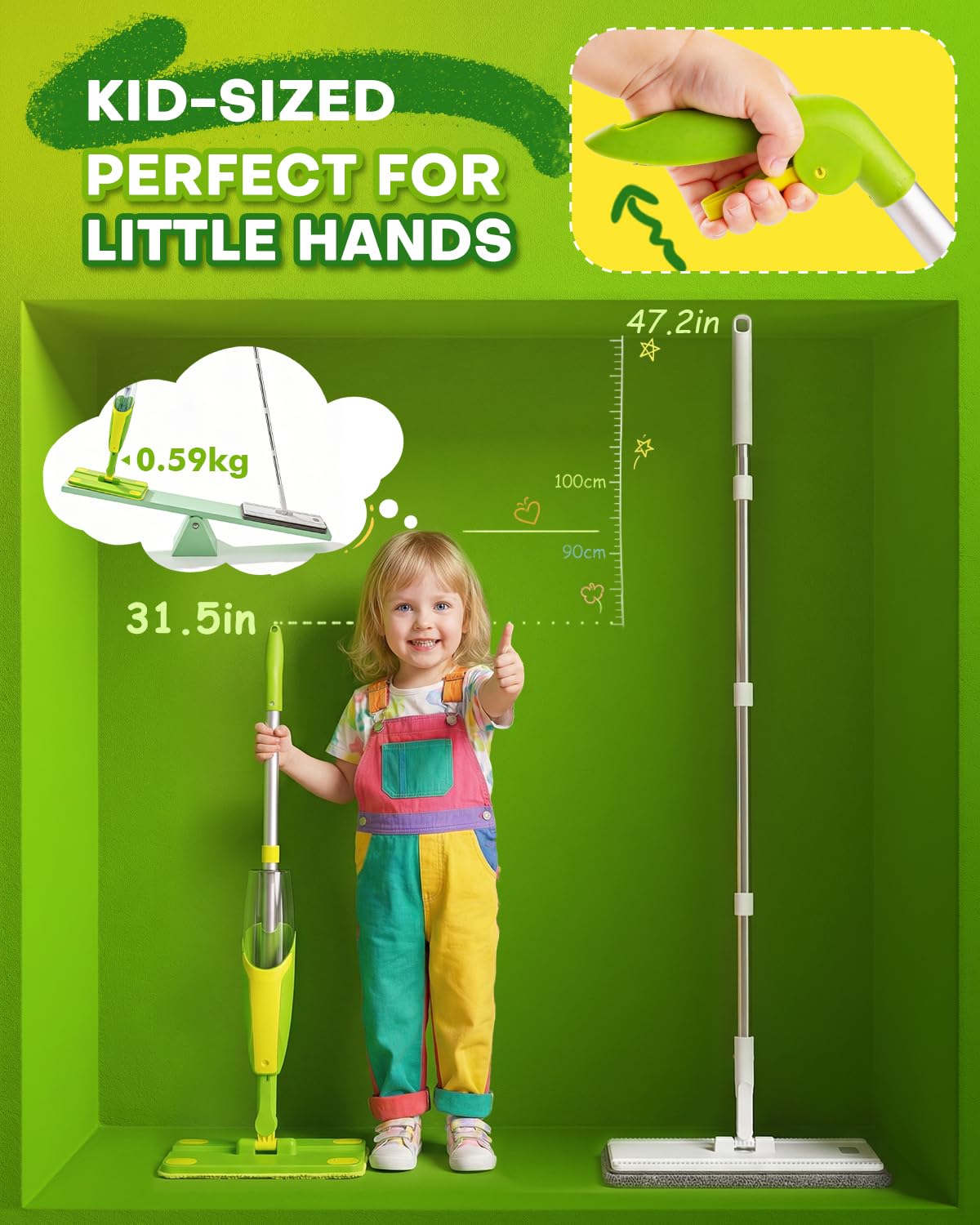Toddler Spray Mop-Montessori Toys Mini Size Cleaning Mini Mop that Really Spray -Kid Pretend Play Toys Gift for Toddlers Girls Boys