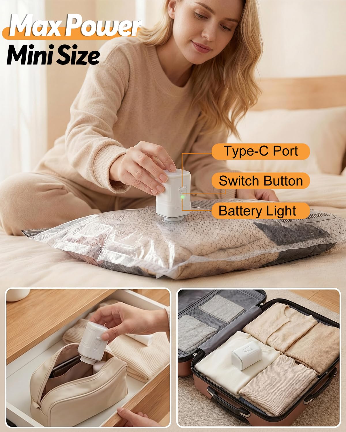 Maraiss Vacuum Bags for Travel with Rechargeable Air Pump, 15 Pack Carry-on Size Compression Packing Bags to Maximize Space & Travel Storage, Space Saver for Clothes, Bedding and Pillows
