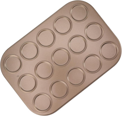 Luqeeg Muffin Top Pan, 15 Hole Carbon Steel Baking Tray with Non Stick Coating for Even Distribution
