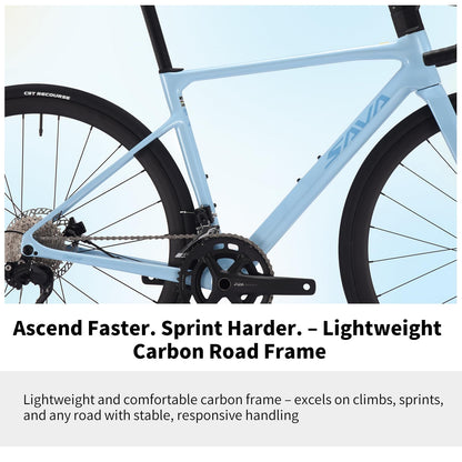 SAVADECK Carbon Fiber Lightweight Road Bike – Full Carbon Frame, Fork, Handlebar & Seatpost, Hydraulic Disc Brake with Shimano 105 R7100 24-Speed Drivetrain – Racing Bicycle for Adults(Blue,56cm)