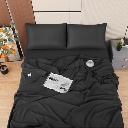 Toodou Soft Brushed Microfiber Black Twin Size Fitted Sheet, Comfortable and Durable Mattress Cover