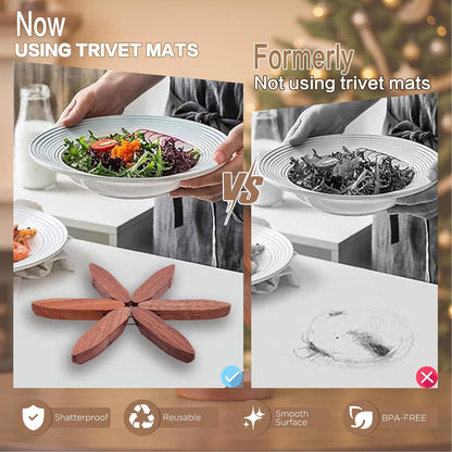Wood Natural Tree Trivet Set, Christmas Tree Shape Trivets for Hot Dishes, 3-Piece Wooden Set with Stand for Pots, Bowls, Teapots (Dark Brown)