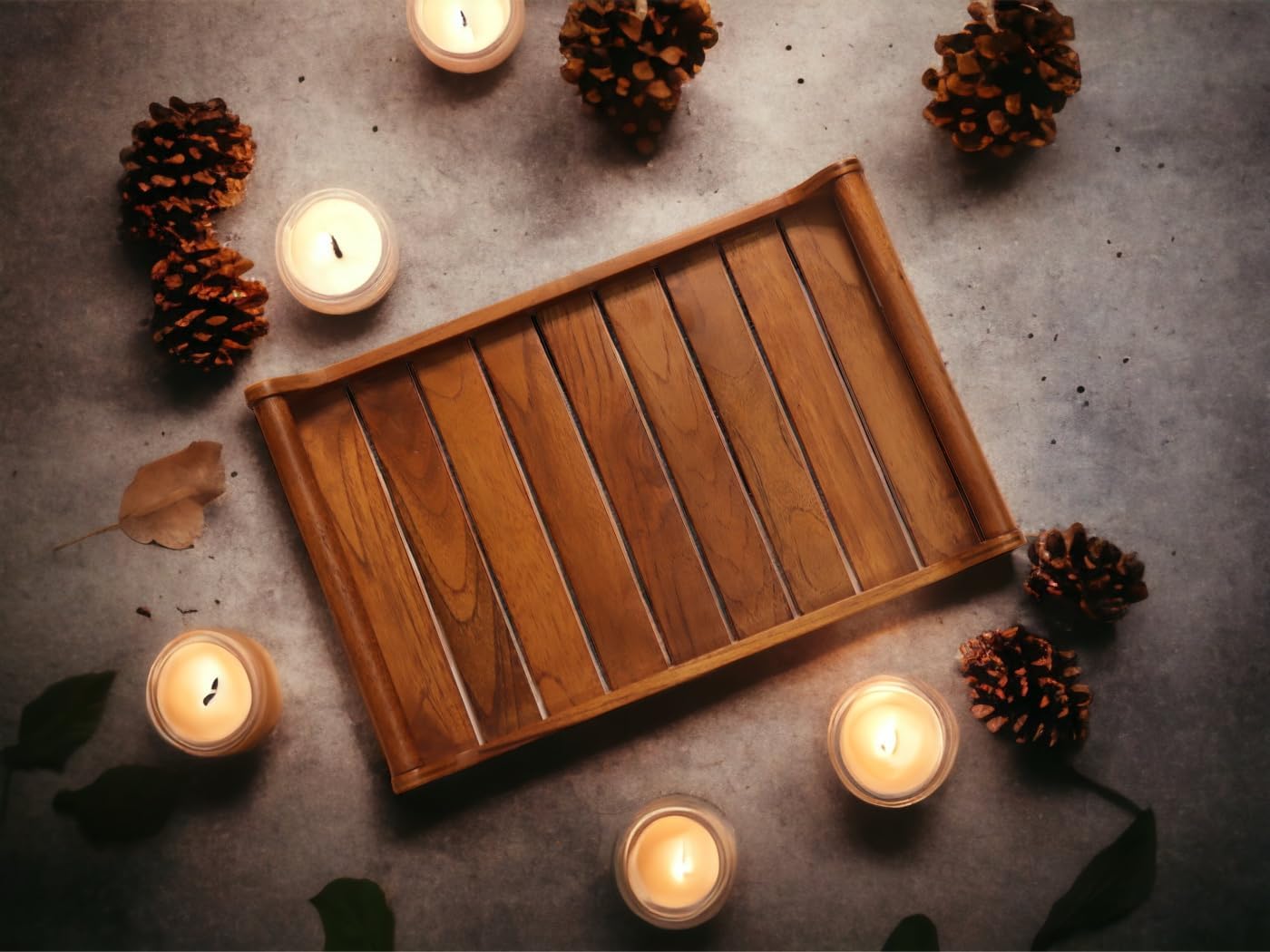 Extra Large Teak Wood Serving Tray - Handcrafted Wooden Serving Tray for Home, Kitchen, Office Organizer, 18*12*2.25