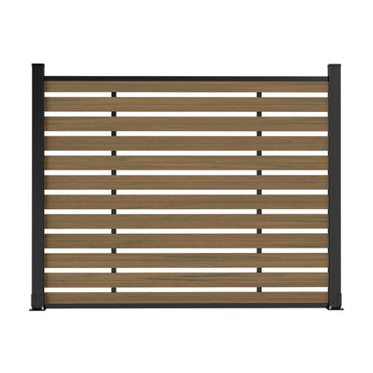 Treslam Outdoor Privacy Fence WPC, AC Unit Air Conditioner Screen 5 FT(H) x 6 FT(W) Trash Can with Aluminum Alloy Post, Decorative Fencing, Brown with 2 Post