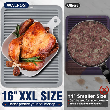 Walfos Large Silicone Trivet, 16x12 Inch, Heat Resistant Pot Holders for Hot Dishes, Gray, 2 Pack