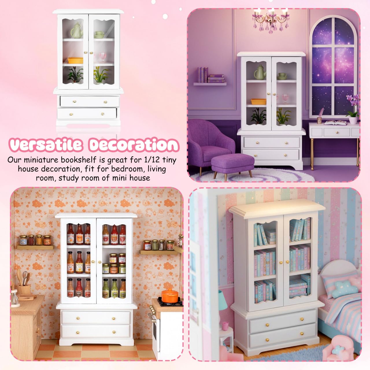 NUOBESTY Miniature Wooden Bookcase 1 12 Scale Dollhouse Furniture Display Shelf with Large Storage for Mini House Decor and Collectibles