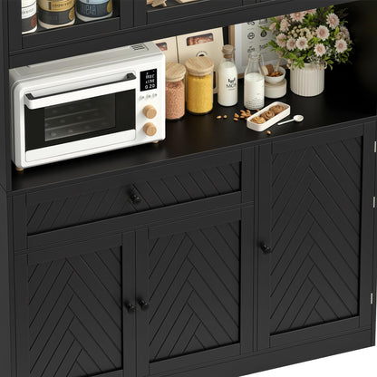 BOTLOG 72” Tall Kitchen Pantry Storage Cabinet, Modern White Kitchen Hutch with Large Storage Drawer, Countertop, Adjustable Shelves, Food Pantry Cabinets for Dining Room, Living Room (Black)