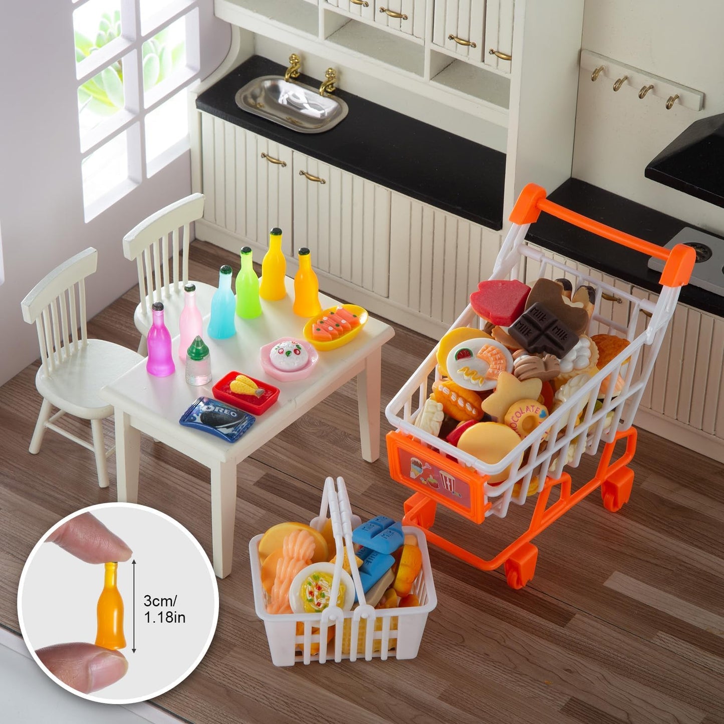 Diinokiy 200Pcs Dollhouse Miniature Food Drinks Bottle Cooking Toys Kitchen Accessories Mini Play Fake Resin Pretend Game Party Tableware Bread Cake Ice Cream 1/12 Doll House Landscape