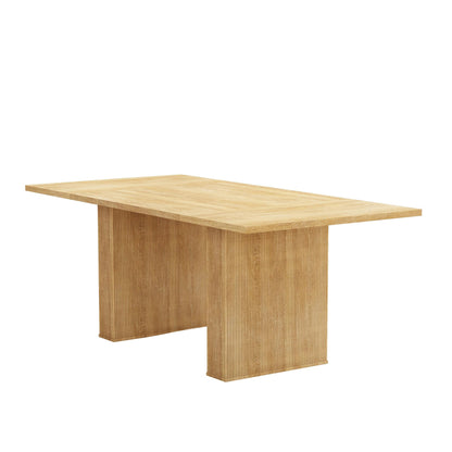 78 Inch Rectangular Dining Table for 6 to 10, Farmhouse Fluted Dining Kitchen Table, Modern Wood Long Dining Table for Kitchen Living Room, Natural
