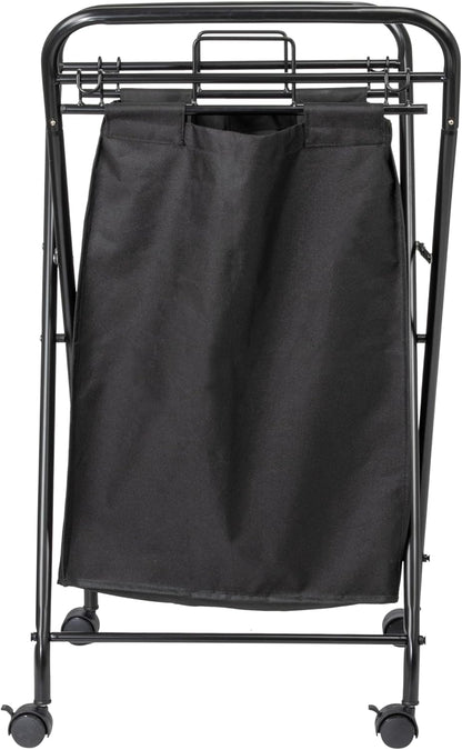 2 Household Essentials Rolling Laundry Hamper, Heavy Duty Canvas Bag, Load Capacity, Foldable Frame, Black Bag