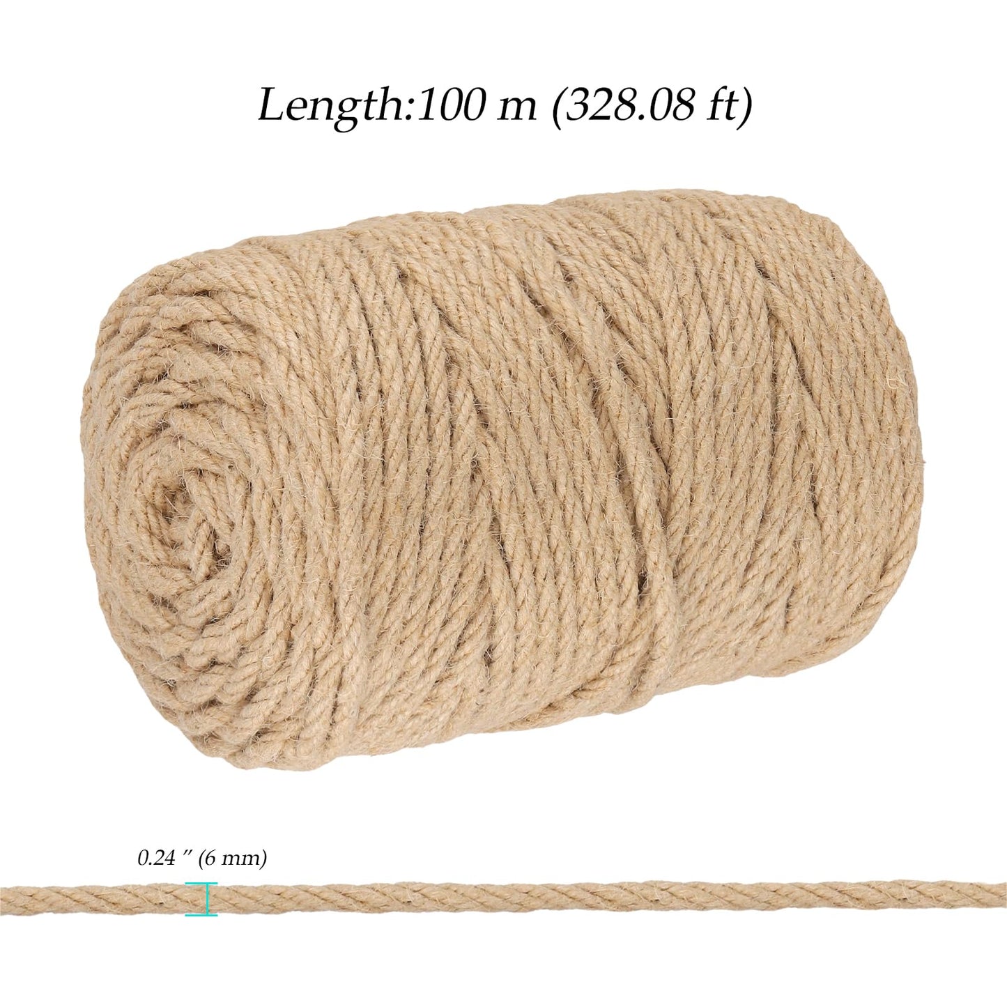 NINGWAAN 2 Rolls Jute Twine String, 1/4 inch Hemp Rope Craft Jute Rope for Crafts, Packing, Home Decorating, 6 mm x 656 Ft