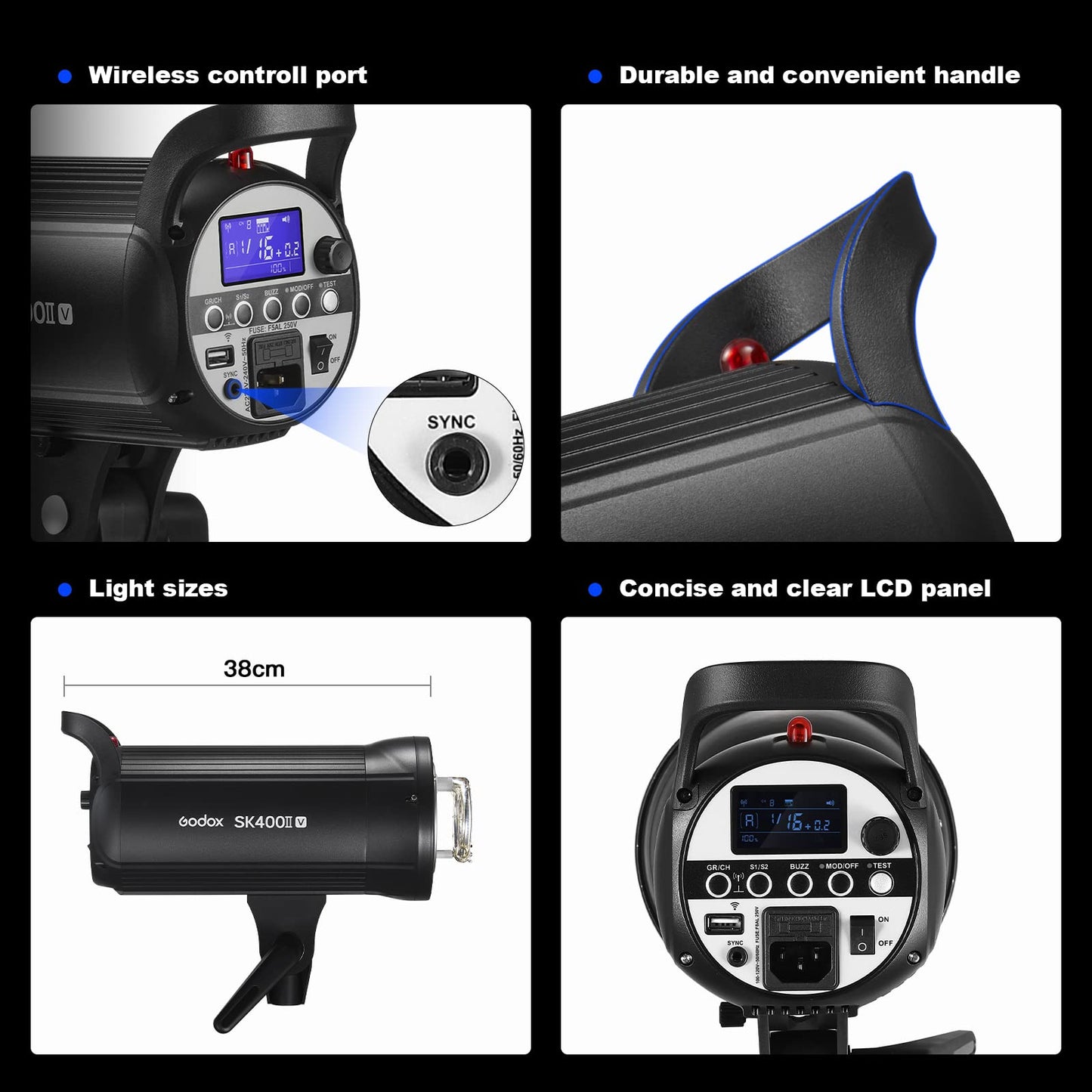 Godox SK400IIV 800W Professional Studio Strobe Flash 2Pack Kit 5700±200K with Standard Reflector,BD-04,Softbox,Umbrella,Light Stand,for Photography 2.4G Wireless X System Bowens Mount