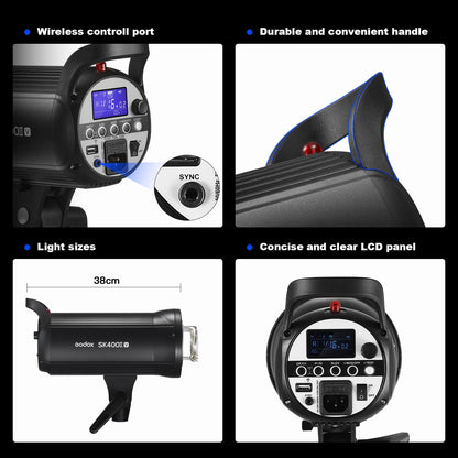 Godox SK400IIV 800W Professional Studio Strobe Flash 2Pack Kit 5700±200K with Standard Reflector,BD-04,Softbox,Umbrella,Light Stand,for Photography 2.4G Wireless X System Bowens Mount