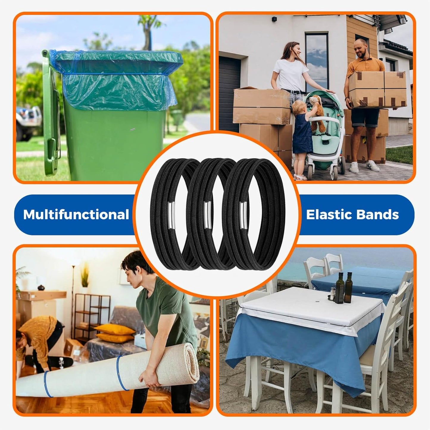 Set 3, 55, 65, 96 Large Rubber Bands for Garbage Can of Fits Gallon Trash Cans, Hongmed Trash Can Rubber Bands Durable