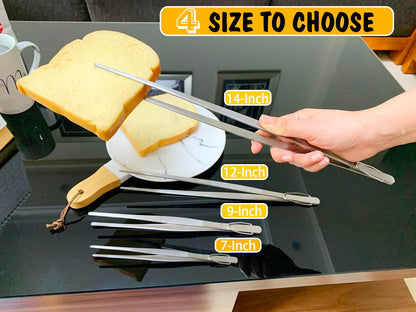 JETKONG Food Tweezers Precision Serrated Tips Kitchen Tweezers Professional Cooking Tweezer Tongs, Set of 3 (7 9 12 Inch, Silver)