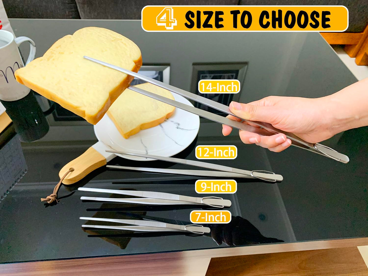 JETKONG Extra Long Kitchen Tweezers Heavy Duty Stainless Steel Cooking Tweezers, Set of 3 (9 12 14 Inch, Silver)