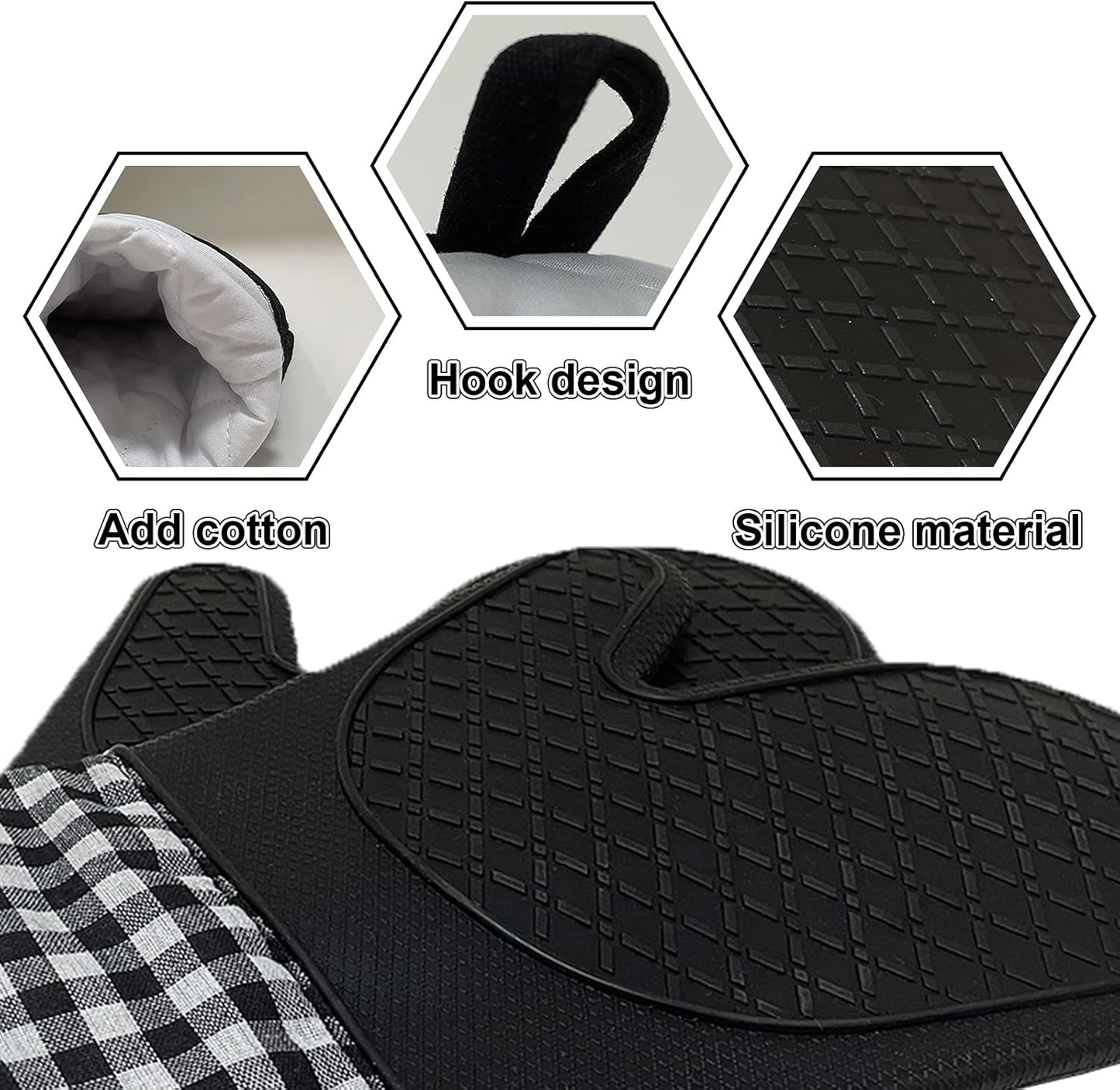 4pcs Set Oven Gloves and Pot Holder Set, Heat-Resistant 500 Degree, Non-Slip Food-Grade Long Oven Gloves