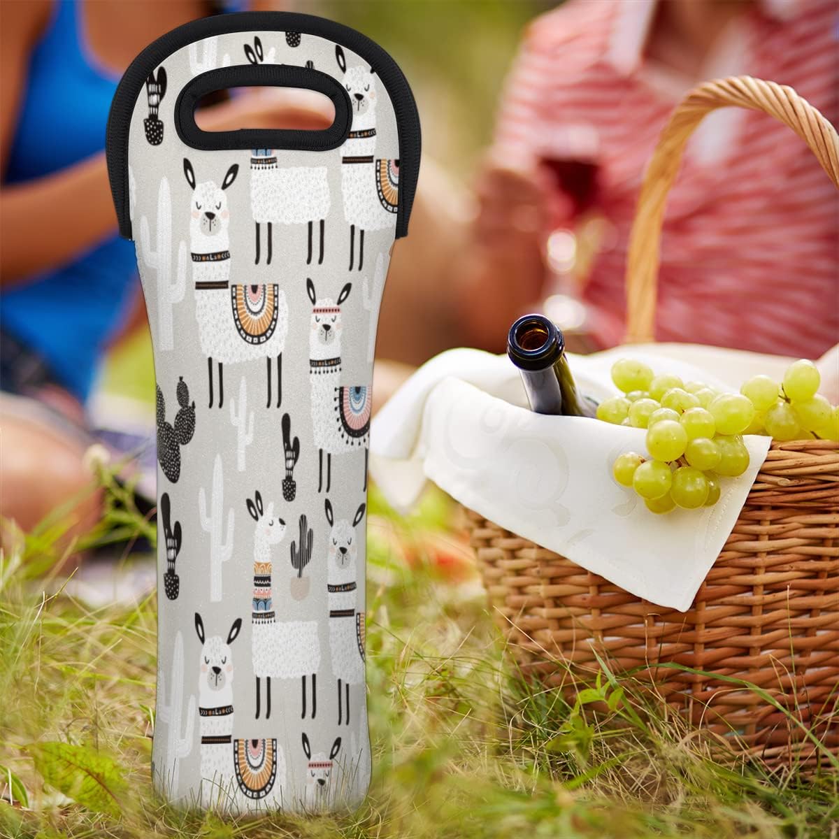 Camel Llama Wine Tote Bag - Neoprene Wine Carrier for Party, Travel, Restaurant, Alpaca Cactus Wine Accessories