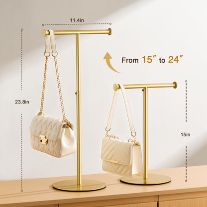 niffgaff 2 Pack 15‘’-24‘’ T Bar Purse Display Stand Tabletop: Adjustable Height Handbag Holder, Countertop Hanging Rack for Long Necklace Scarf Lanyard, Gold