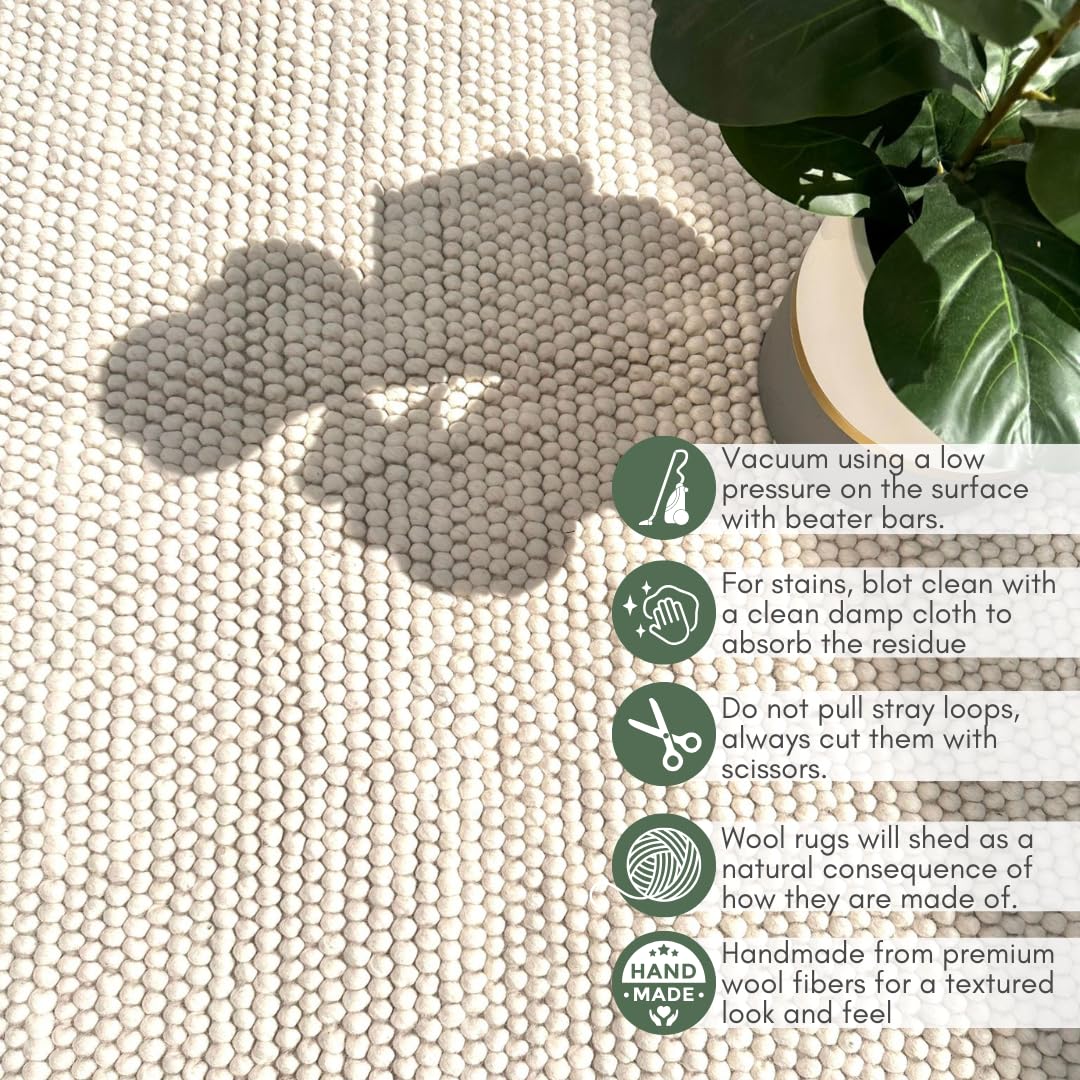 S & L Homes Wool Cotton Hand Woven Chunky Knit Popcorn Rug - Ivory Contemporary Area Rug for Living Room Bedroom (6' x 9' - Ivory)