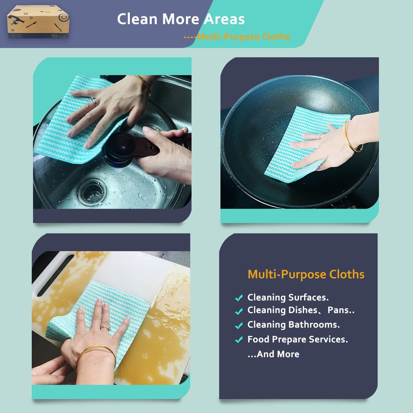 Atitifope Heavy Duty Wipes Dish Cloths 50Pieces Reusable Wipes Multi-use Cleaning Cloths Towels