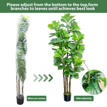 7ft Artificial Fiddle Leaf Fig Tree with Woven Seagrass Plant Basket, Fake Tree Indoor Faux Plant for Living Room Office Floor Home Decor (84 in-2Pack)