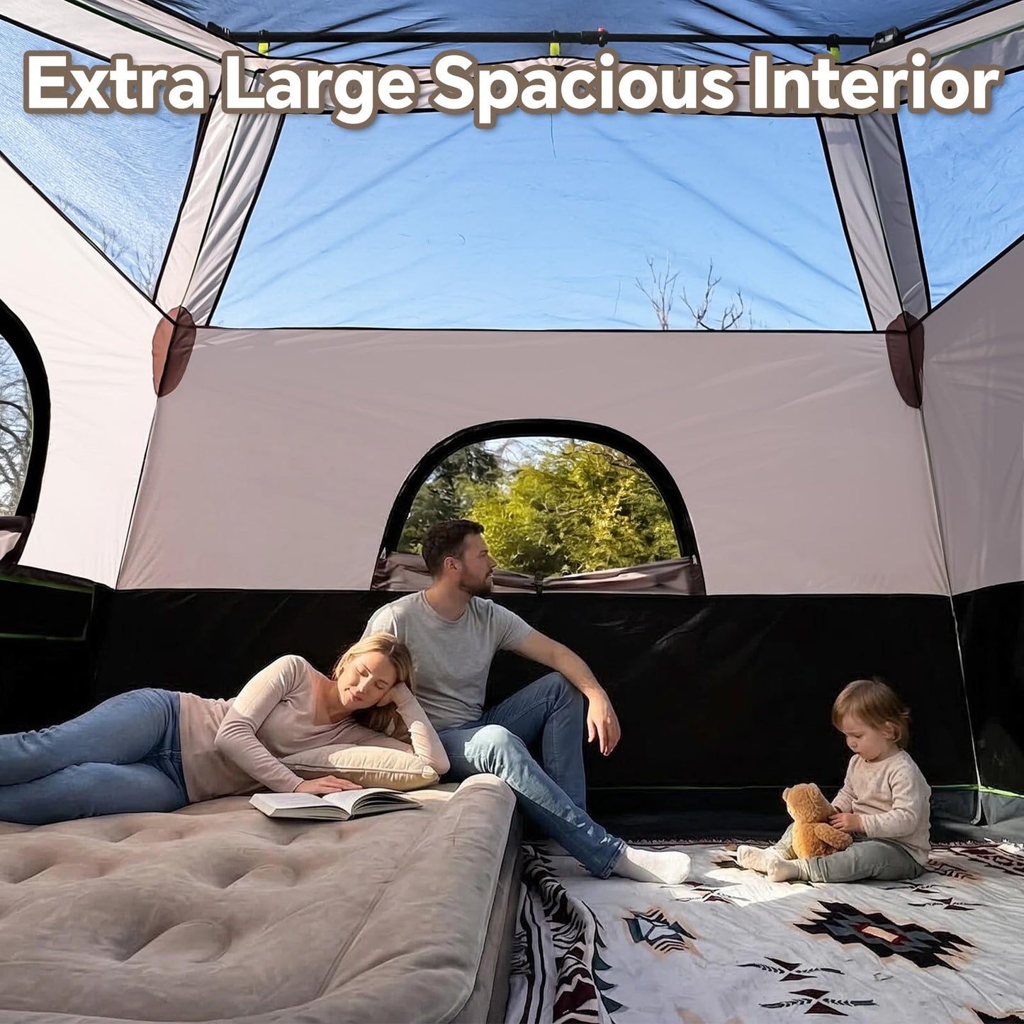 PEAK OUTDOORS Instant Tent 6/8 Person Tents for Camping, 60 Second Easy Setup Portable Camping Cabin Tent with Rainfly, Waterproof Pop Up Tents for Family Camping & Hiking with Expandable Carry Bag