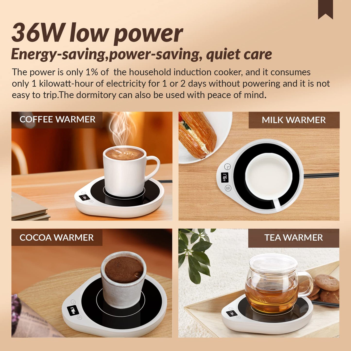 Mug Warmer, Upgrade Coffee Warmer & Cup Warmer for Desk with 3 Temperature Settings, More Hot Coffee Mug Warmer with Timer & 4H Auto Shut Off for Keep Best Flavor for Cocoa, Tea, Water, Milk, Black
