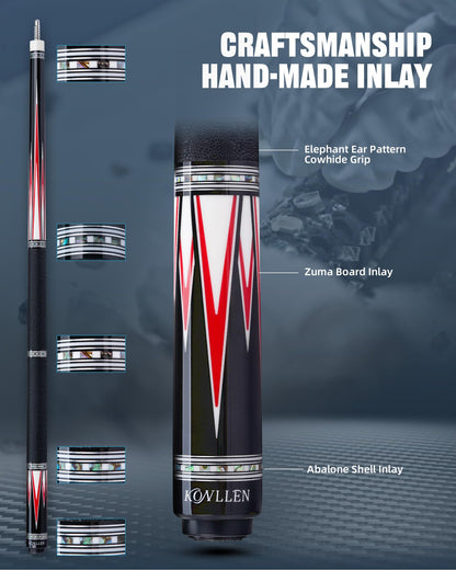 KONLLEN 2.0 Carbon Fiber Pool Cue with Professional Taper | Low Deflection Hand-Made Inlay Billiard Stick | Ultra-Smooth Shaft for Adult & League Players