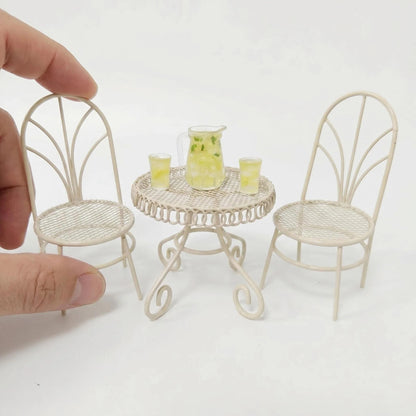 6 PCS Dollhouse Miniature Bistro Table & Chairs Set with Lemonade Pitcher and Cups 1 12 Scale Fairy Garden Kitchen Decoration Accessories