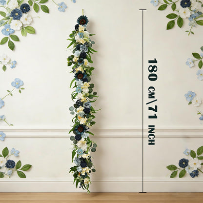 Idyllic 6 Ft Blue Rose Vine Garland - Artificial Spring Floral Garland for Wall Decor, Window, Mantle, Wedding, Home Decor - Faux Long Hanging Vine with Leaves