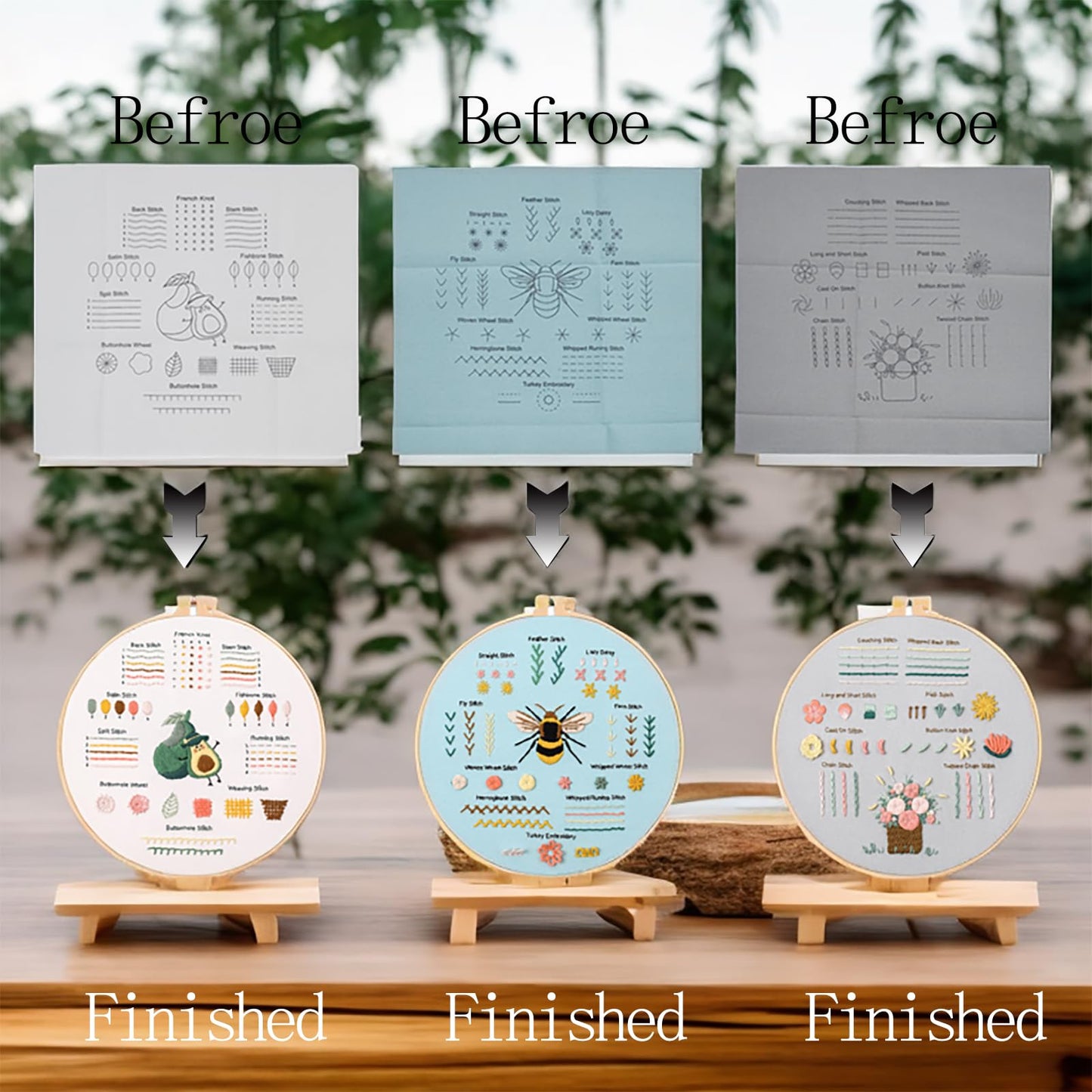 Jyphorixal Embroidery Kit for Beginners Adults Cross Stitch Starter Kit Needle Point Supplies 33 Basic Stitches in 3 Set, DIY Craft Lover Starter Hand Stitch (Flower)