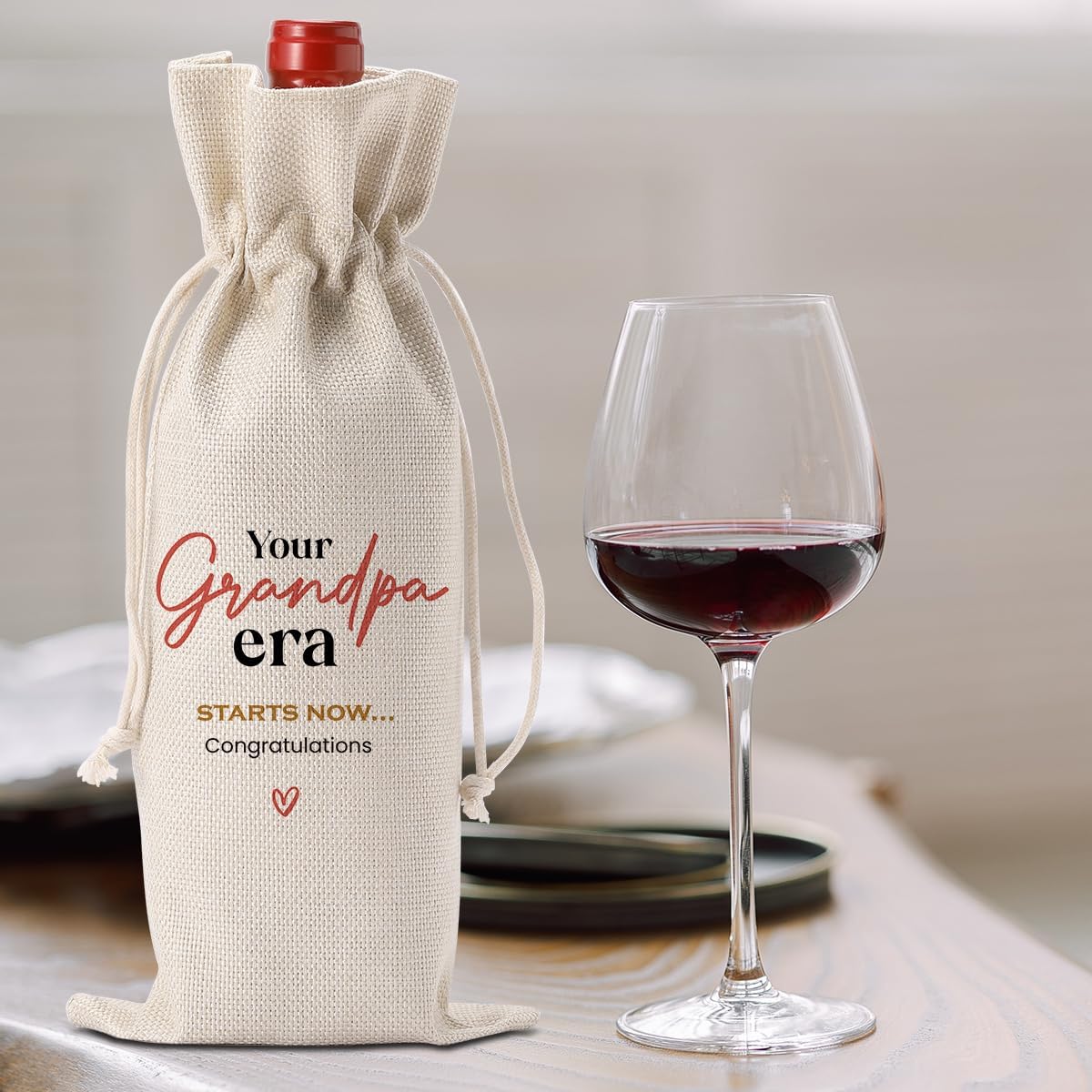 Funny Grandpa Baby Announcement Wine Bag, Pregnancy Gifts for Grandpa, Your Grandpa Era Starts Now Wine Bottle Bag