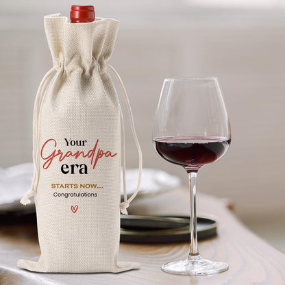 Funny Grandpa Baby Announcement Wine Bag, Pregnancy Gifts for Grandpa, Your Grandpa Era Starts Now Wine Bottle Bag