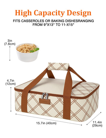 Vuudh Casserole Carrier Bag, Single Insulated Food Bag, Hot Cold Lasagna Holder Tote for Picnic, Potluck or Travel, Lightweight Picnic Bag