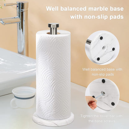 NearMoon Standing Paper Towel Holder, Kitchen Paper Towel Tissue Holder- for Bathroom Kitchen Countertop, Standard or Jumbo-Sized Roll Paper (with Marble Base, Brushed Nickel)