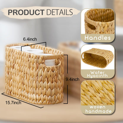ELONG HOME Toilet Paper Storage Basket, Water Hyacinth Wicker Storage Holder for 6 Rolls Toilet Paper with Built-in Handles