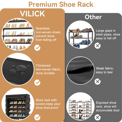 VILICK Shoe Rack with Cover, 8 Tier Tall Shoe Organizer Storage for 36-45 Pair Shoes and Boots Large Shoe Storage Shelf Free Standing Shoe Rack for Closet, Front Door Entrance, Dorm, Garage