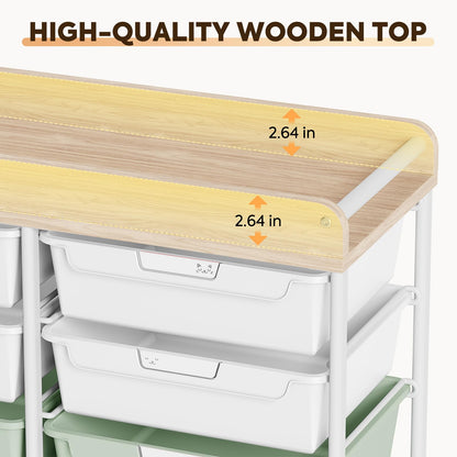 10-Drawer Rolling Cart, Art Cart with Wood Top & Side Handle, Multi-Purpose Craft Organizers and Storage with Lockable Wheels for Classroom, Dormitory, Craft Room and Art Supplies Organization(Green)