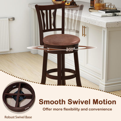 COSTWAY 26" Counter Height Stools Set of 4, Swivel High-Top Chairs with Backrest & Faux Leather Padded Seat, Rubber Wood Counter Barstools with Footrest for Kitchen, Dining Room, Pub (4,26'')