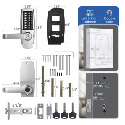 LVOZ Keyless Entry Door Lock with Handle - Mechanical Door Lock 100% Without Batteries - Easy to Install & Use - Keypad Lock on Zinc-Alloy, Water and Sun Proof for Indoor or Outdoor