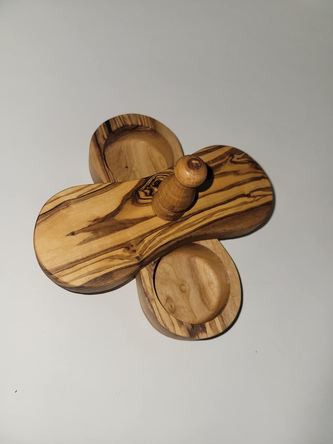 AramediA Handmade Olive Wood Double Round Container, Spices and Condiments Storage Jar, Hand Carved