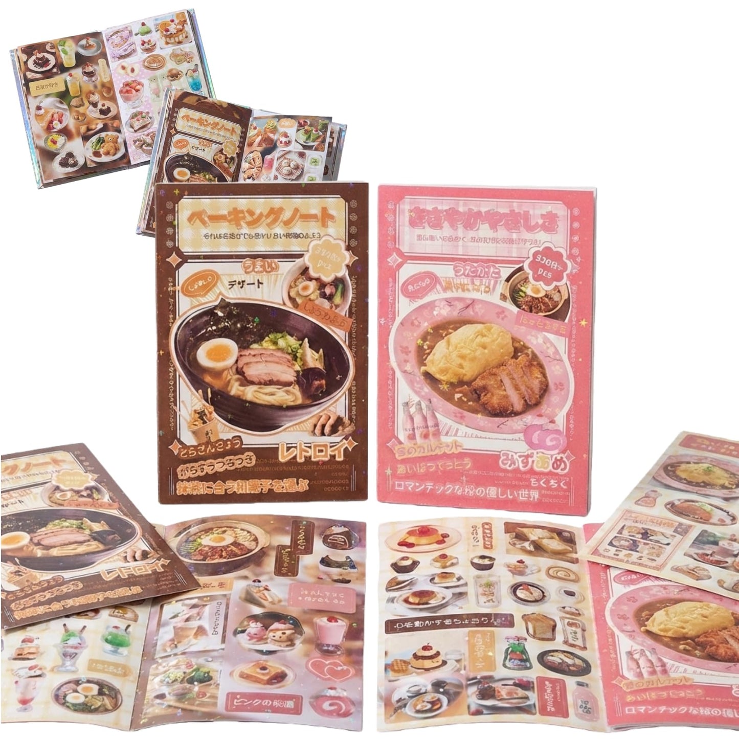 Doukado 660+ Pcs Vintage Scrapbook Stickers Book Set (2 Pks), Holographic Star Glitter Aesthetic Stickers, Retro Japanese Food Theme, Pre-Cut Journaling Supplies for Planner, DIY Crafts