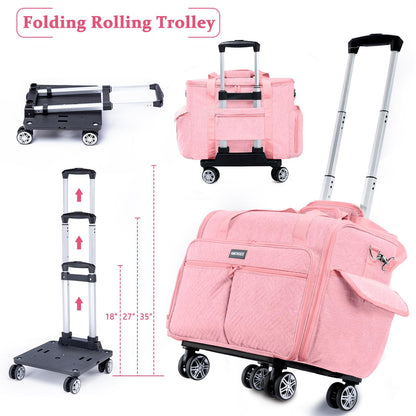 AMOIGEE Full-Open Sewing Machine Case with Wheels, Large Rolling Sewing Machine Bag with Detachable Foldable Dolly, Heavy-Duty Embroidery Tote for Brother Singer Janome Standard Machines Storage