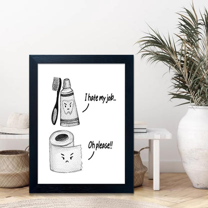 Skiennix Kids Bathroom Decor - Cute Children's Wall Art Canvas Print | Funny Framed Black and White Artwork