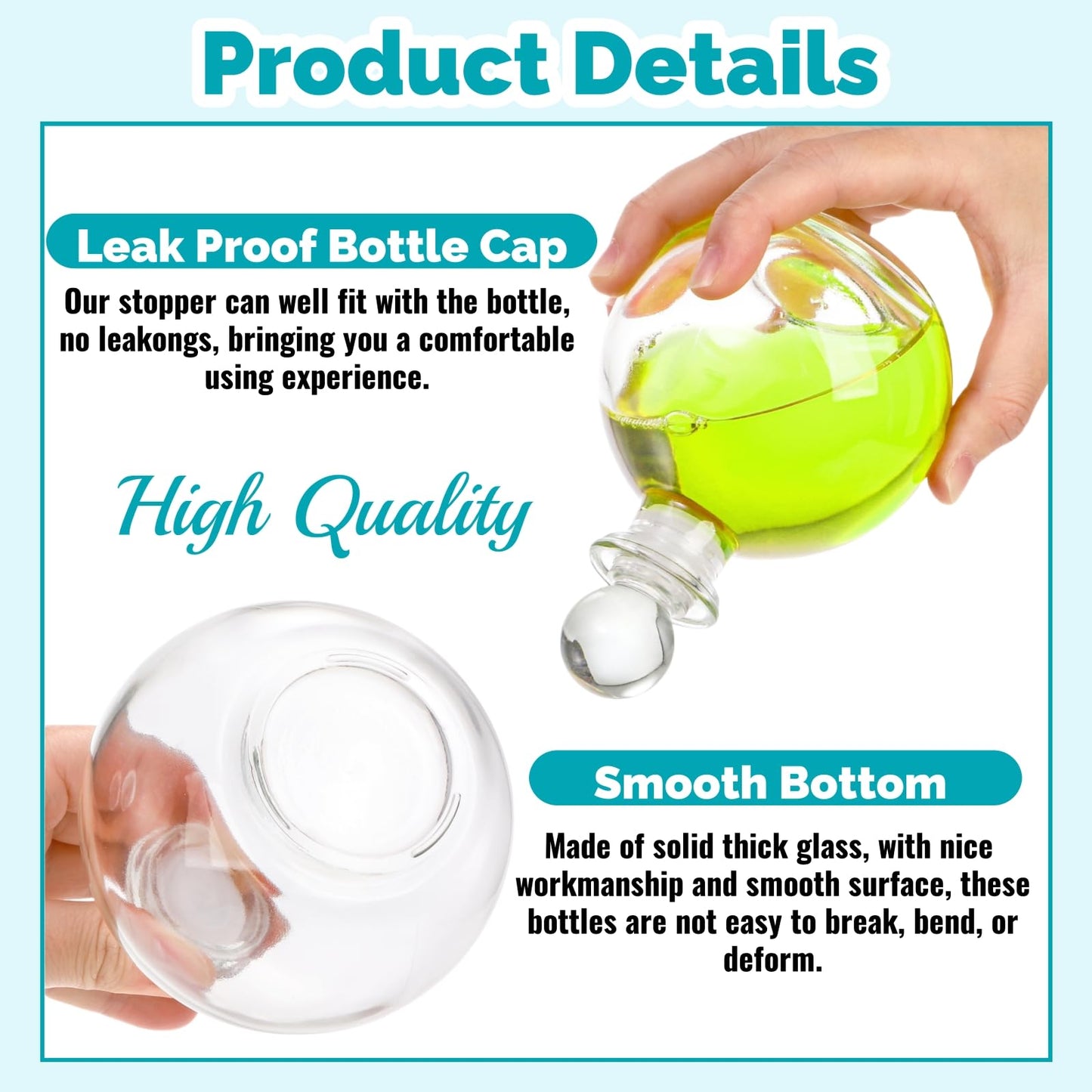 Acshio 8 Pack Spherical Glass Bottles, 8 Oz Round Bottle with Stopper, Glass Sphere Jar Reusable Refillable Bottles for Sand Costume Props DIY Crafts