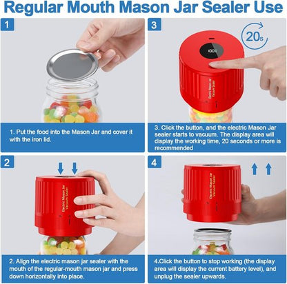 LOVE MOMENT Electric Mason Jar Vacuum Sealer Kit - Black & Red for Fresh Food Storage