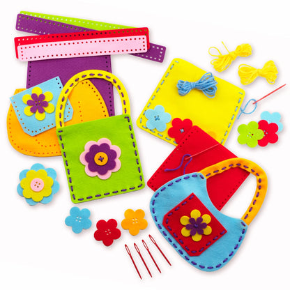 Serabeena Sewing Kit for Kids - Sew Your Own Felt Bags with Handles | Beginner Craft Kit Ages 6-8 | 6 Screen-Free No-Mess DIY Sewing Projects & Accessories