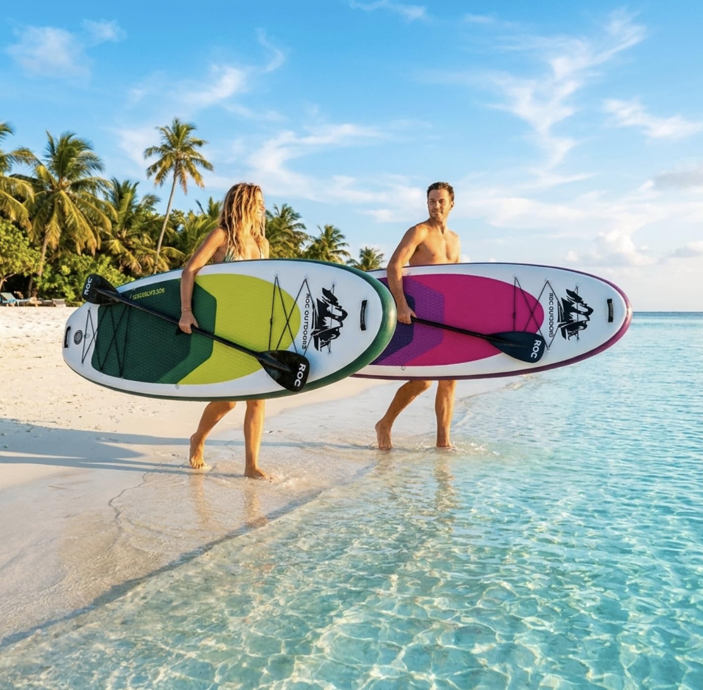 Roc Inflatable Stand Up Paddle Board 10' 6" with Premium SUP Paddle Board Accessories, Wide Stable Design, Non-Slip Comfort Deck for Youth & Adults (Lime W/Kayak Seat)
