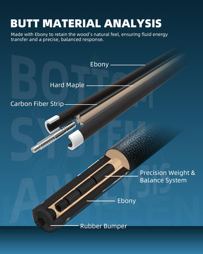 KONLLEN Handcrafted Inlay Carbon Fiber Pool Cue – Low Deflection Performance Billiard Cue